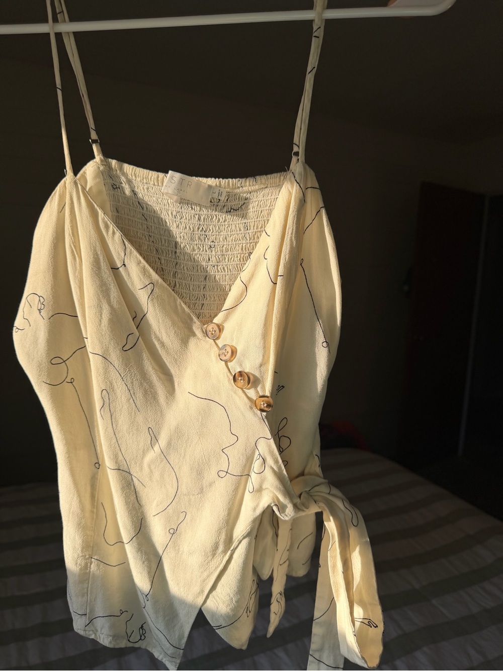 Astr Cream Printed Wrap Cami with Button Detail